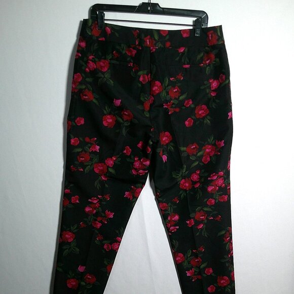 Talbots Heritage Black Red Floral Pants Women's Size 12 Silk blend - Picture 2 of 7